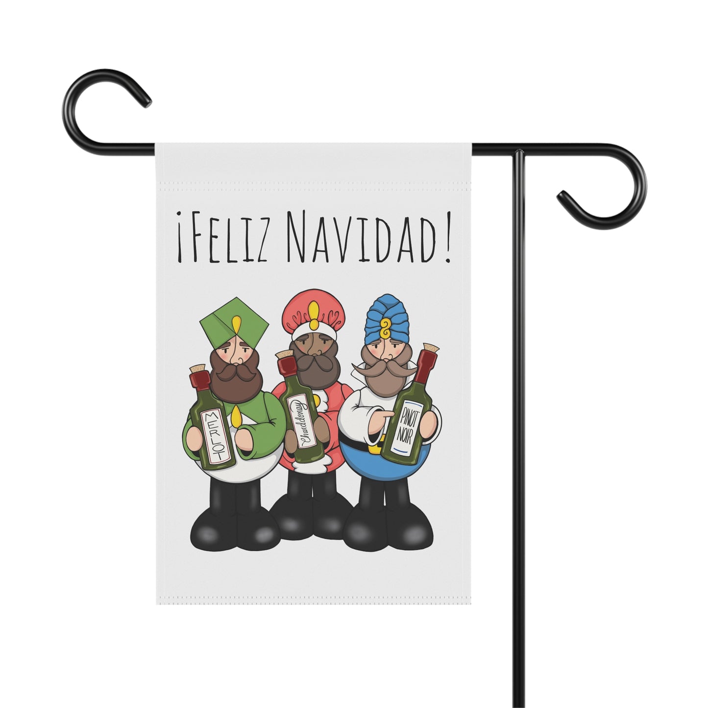 Reyes Pipones | Wine Bottles | ¡Feliz Navidad! | Garden Flag