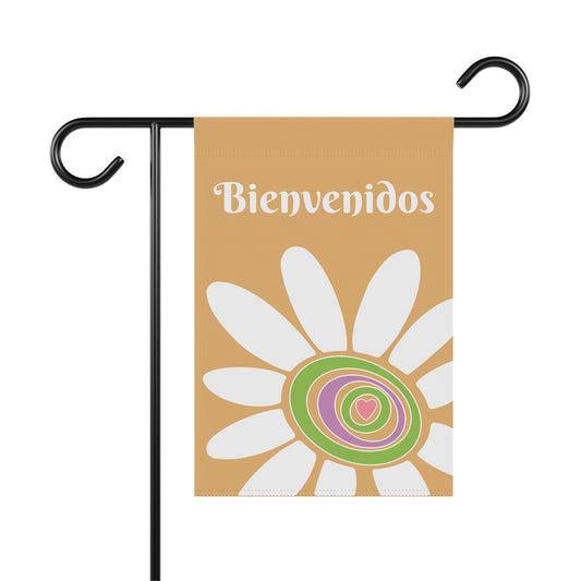 Bienvenidos | White Flower & Heart | Yellow or Blue | Garden Flag