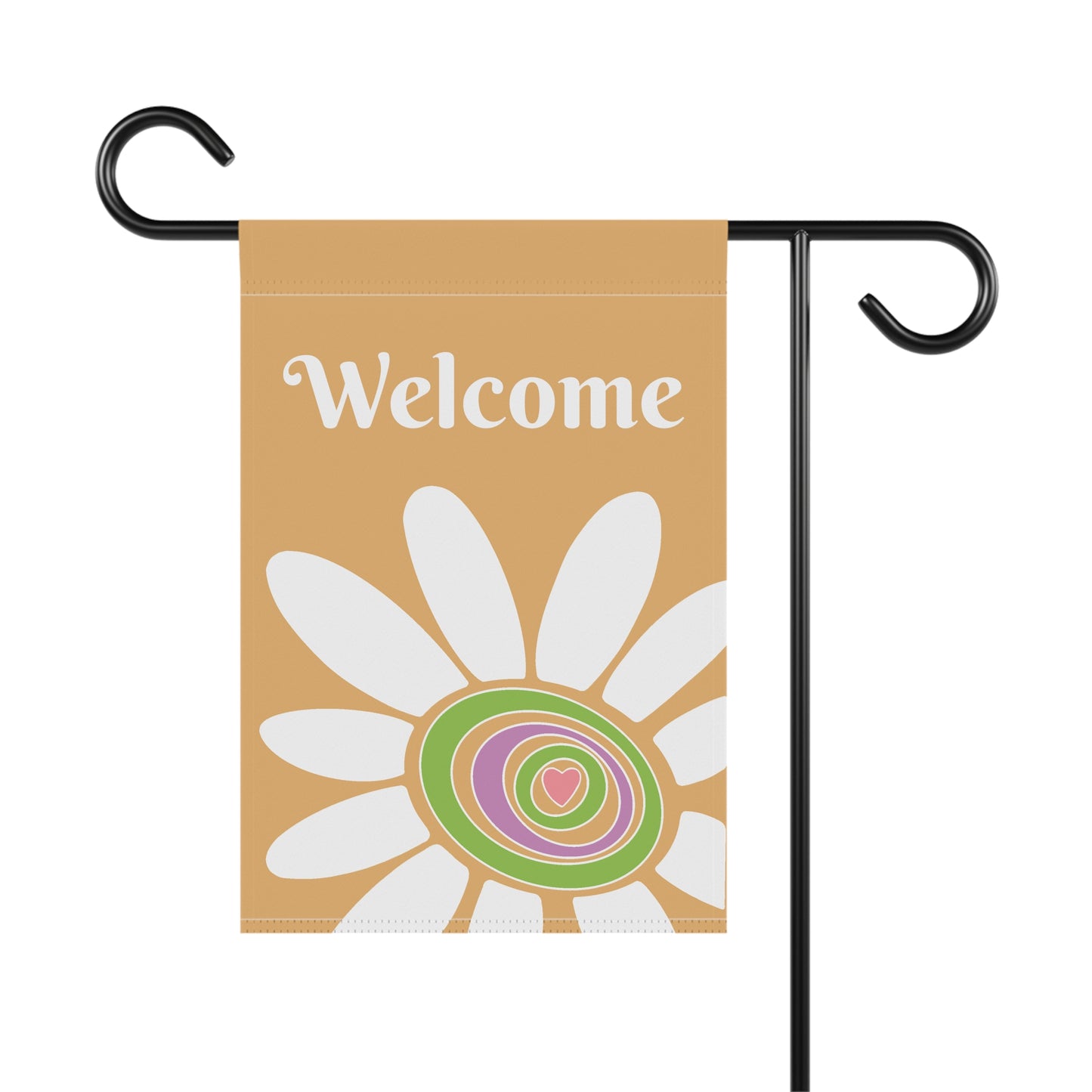 White Flower & Heart |  Welcome | Yellow | Garden Flag