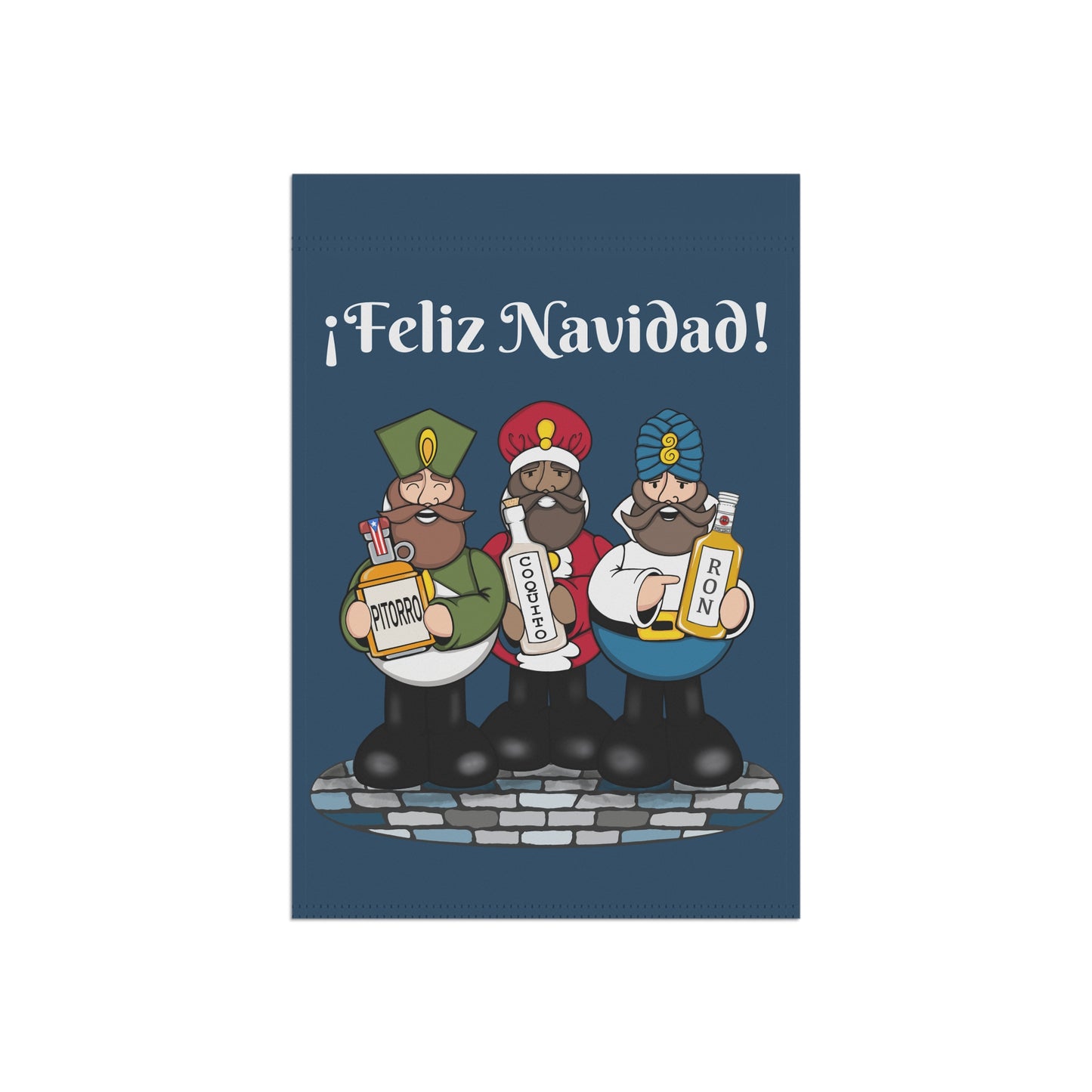 Reyes Pipones | Pitorro, Coquito, Ron | ¡Felíz Navidad! | Blue | Garden Flag