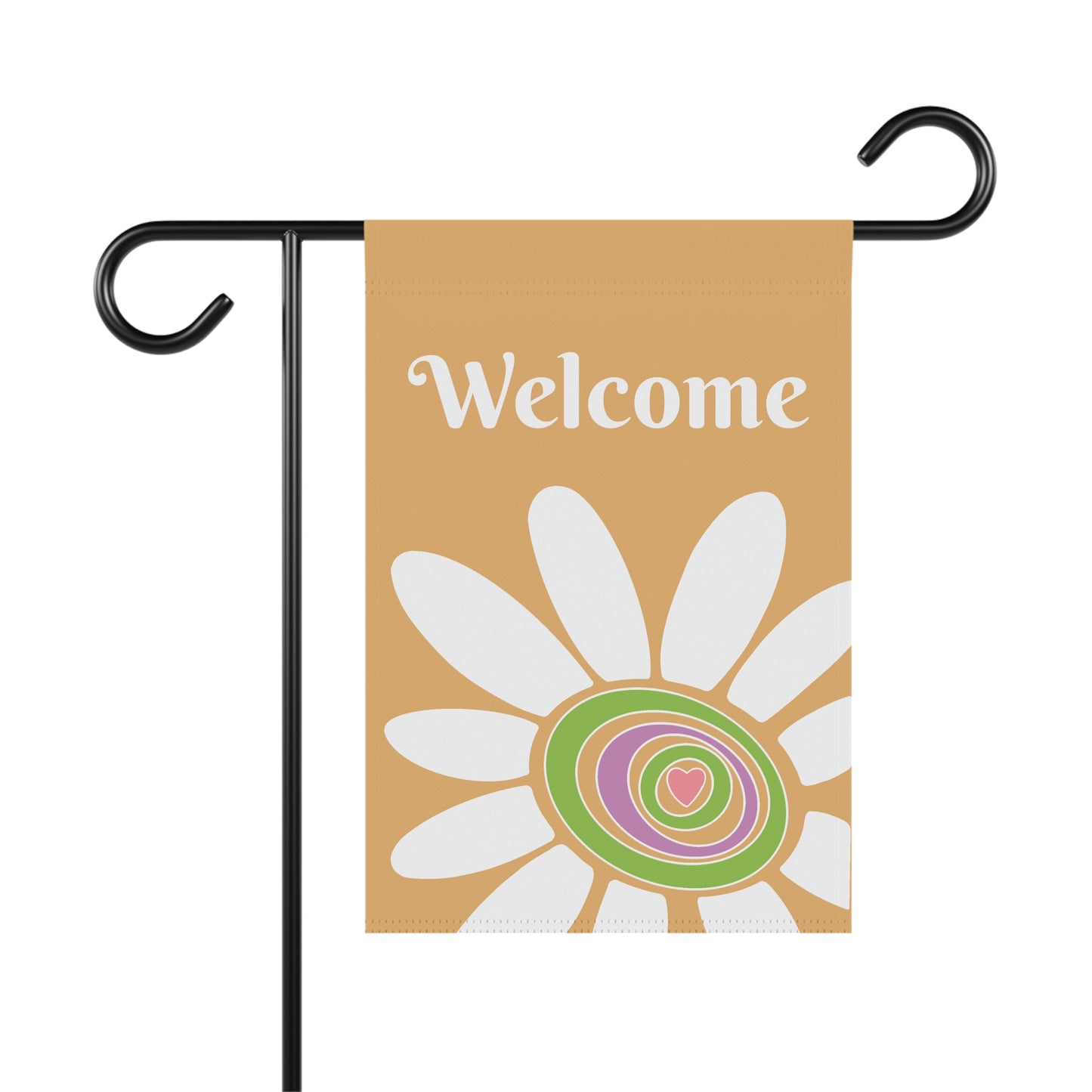 White Flower & Heart |  Welcome | Yellow | Garden Flag