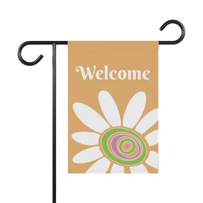 White Flower & Heart |  Welcome | Yellow | Garden Flag