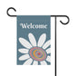 Welcome | White Flower & Heart | Garden Flag