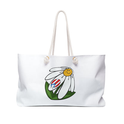 Beach Tote Bag | White Flower & Puerto Rico Flag