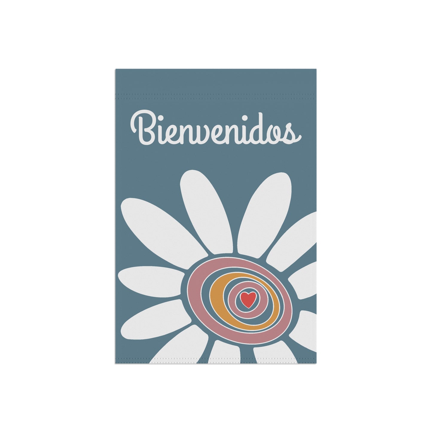 White Flower & Heart | Bienvenidos |  Blue | Garden Flag