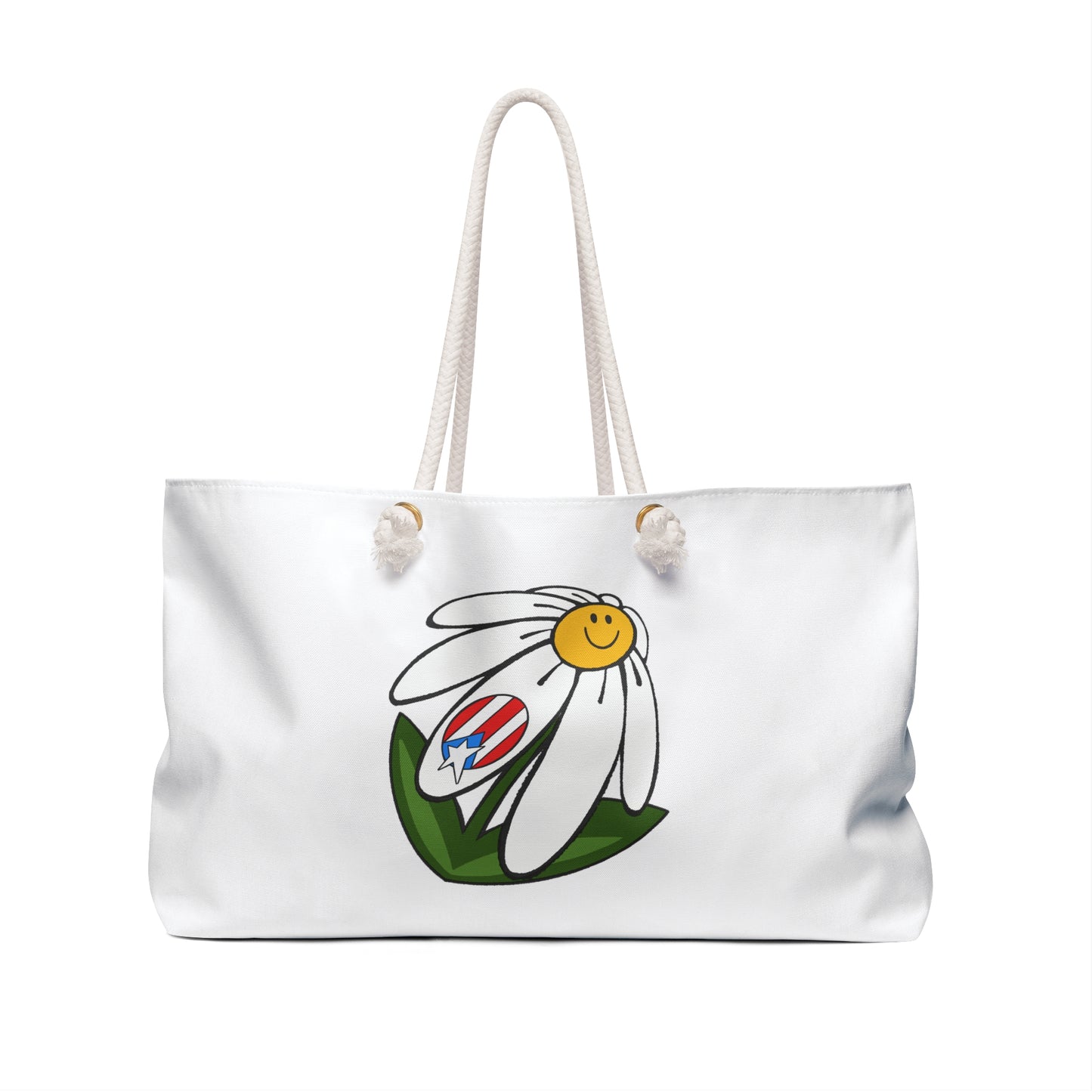 Beach Tote Bag | White Flower & Puerto Rico Flag