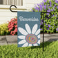 Garden Flag | White Flower & Heart | Bienvenidos |  Yellow or Blue | Garden Flag