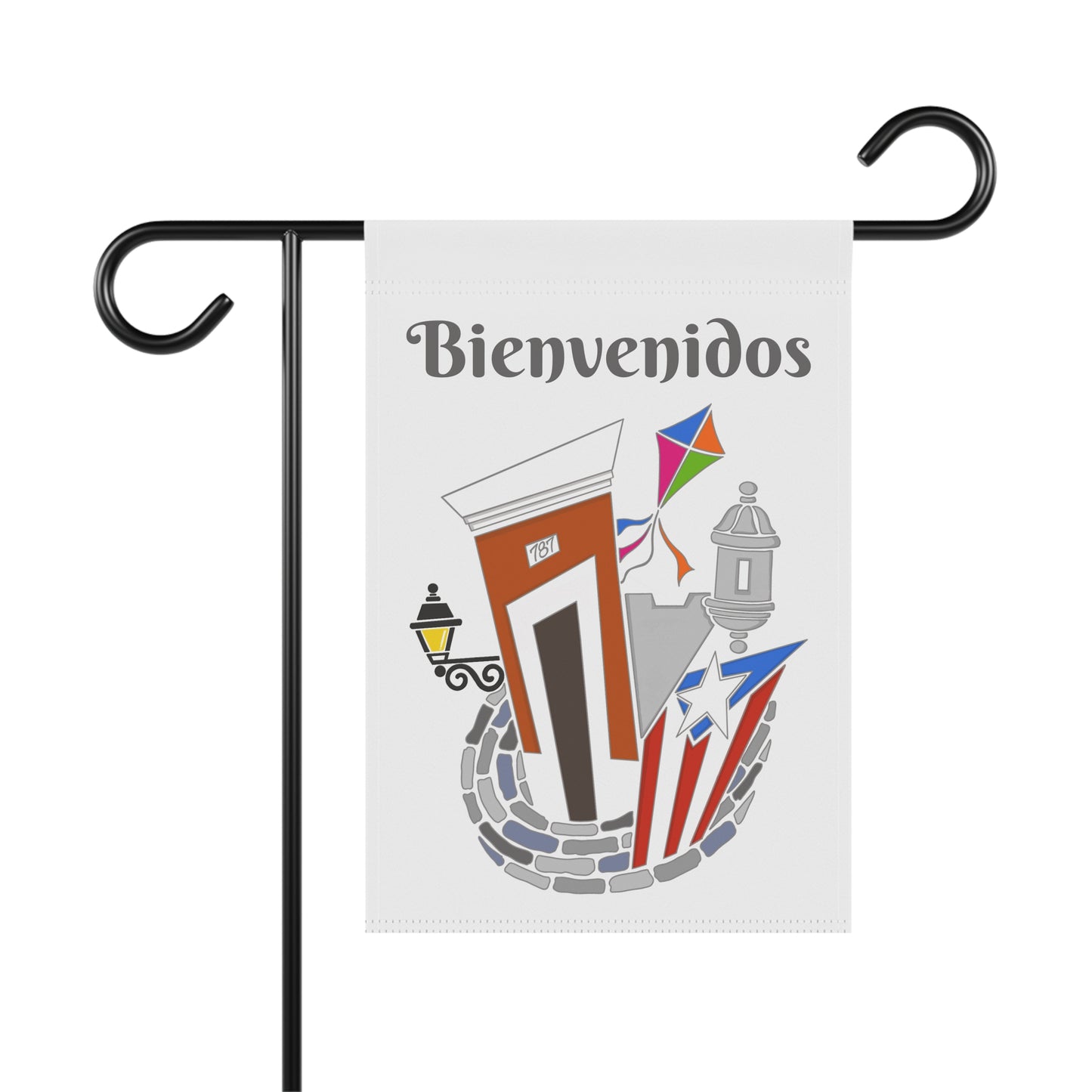 Casita San Juan, Garita, Chiringa & PR Flag | Bievenidos | Garden Flag