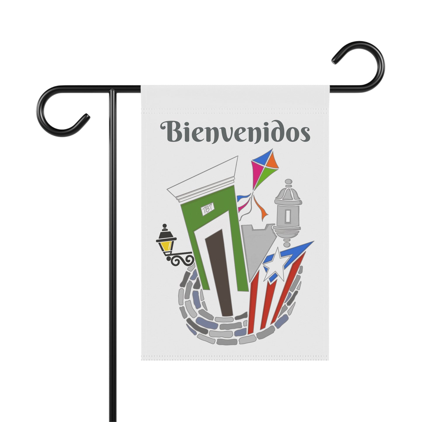 Casita San Juan, Garita, Chiringa & PR Flag | Bievenidos | Garden Flag