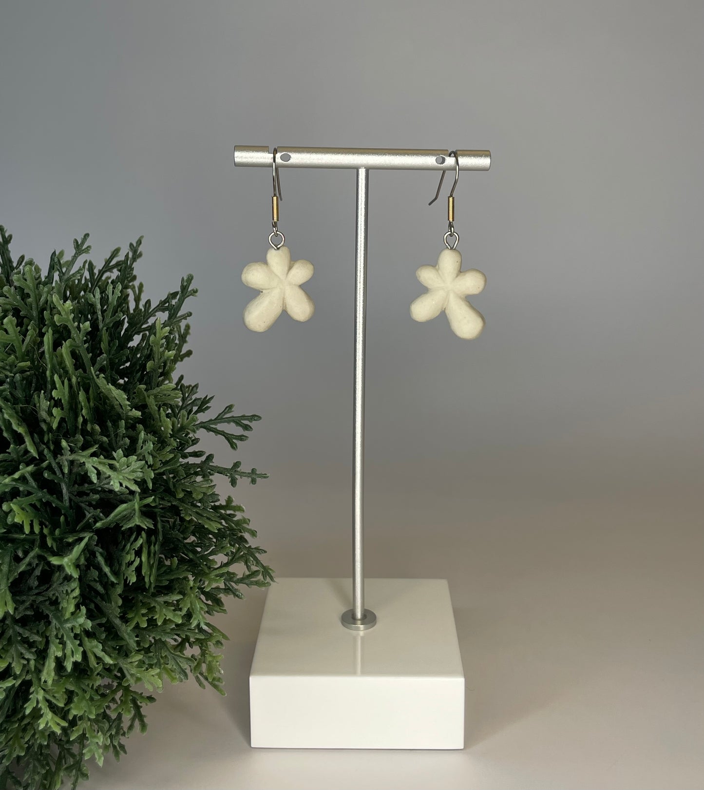 Gardenia Flower 2 Porcelain Earrings | Sterling Silver French Hook Double Tone